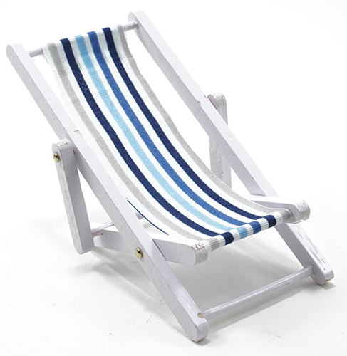 Beach Chair, Blue/White Fabric